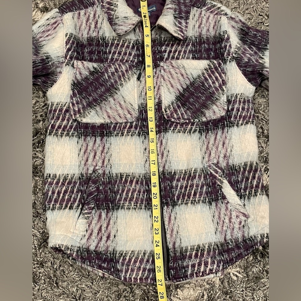 Democracy Long Blouson Sleeve Zip Front Collared Patch Pocket Plaid Jacket XS - Picture 12 of 12